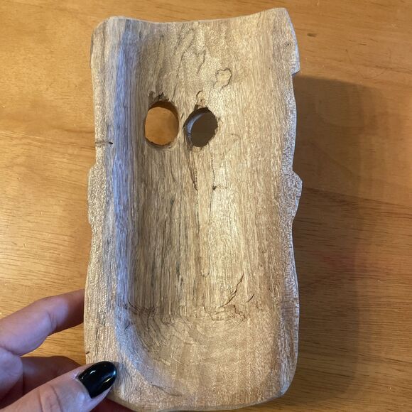 Vtg Hand Carved Wooden Skull Mask Mexican Folk Art Zihuatanejo Ixtapa Rough Hewn - Picture 7 of 8